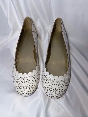 COACH White Laser-Cut Scalloped Ballet Flats